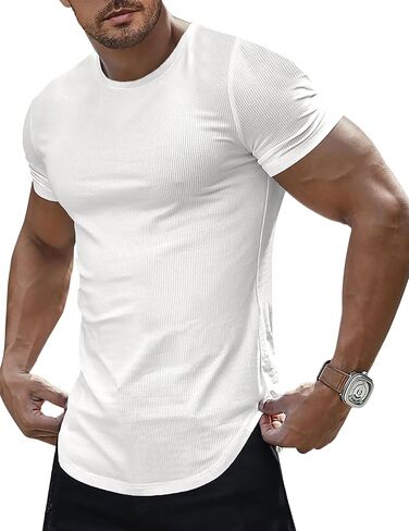 Mens Slim Fit Muscle Crewneck T-Shirt Summer Athlelic Shirts Longline Short Sleeve Summer Tees Shirts in Saudi Arabia