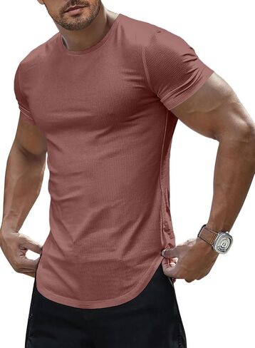 Mens Slim Fit Muscle Crewneck T-Shirt Summer Athlelic Shirts Longline Short Sleeve Summer Tees Shirts in Saudi Arabia