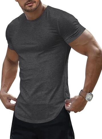 Mens Slim Fit Muscle Crewneck T-Shirt Summer Athlelic Shirts Longline Short Sleeve Summer Tees Shirts in Saudi Arabia
