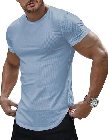Mens Slim Fit Muscle Crewneck T-Shirt Summer Athlelic Shirts Longline Short Sleeve Summer Tees Shirts in Saudi Arabia