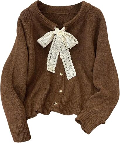 Verdusa Women's Lace Bow Cardigan Sweaters Button Up Cozy Warm Fall Winter Clothing Festival Outerwear in Saudi Arabia