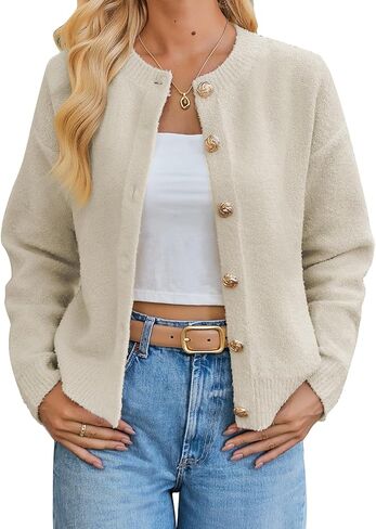 BAISEHNGGT Women's Knit Cardigan Sweaters Fall Fashion Long Sleeve Open Front Button Down Casual Jacket Winter Clothes in Saudi Arabia