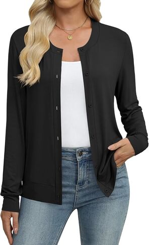 Womens Lightweight Button Down Cardigan Long Sleeve Crewneck Casual Soft Cardigans in Kuwait