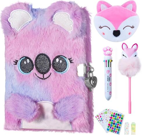 WIEWUSCH Girls Diary with Lock,Journal for Kids with Bookmarks Sticky Notes Pom Pom Pen Notebook for Writing and Drawing 160 Lined Pages Diary for Girls ages 6-8 in Saudi Arabia