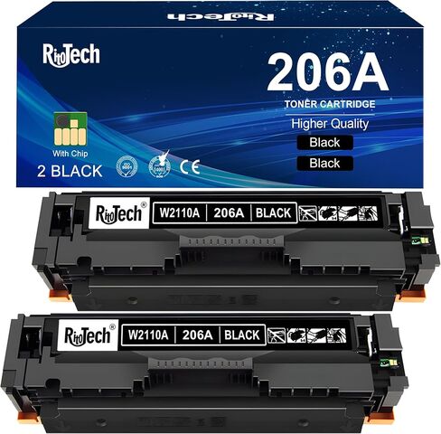 206A Black Toner Cartridge,with Chip 2 Pack Replacement for HP 206X W2110A for HP Color Laserjet pro M283cdw M283fdw M282nw M255dw M255nw M283 M255 Printer in Kuwait