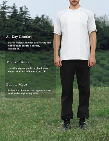 Lido Men's Chef Jogger Pants - Sporty Fit with Elastic Waist and Hidden Zipper Utility Pockets for Workwear in Saudi Arabia