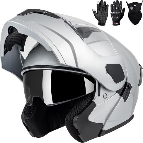 Adult Modular Motorcycle Helmets, DOT Approved Flip up Dual Visor Full Face Helmet for Men Women Moto ATV UTV Snowmobile ADV Four Wheeler Street Bike with Gloves & Mask in Kuwait