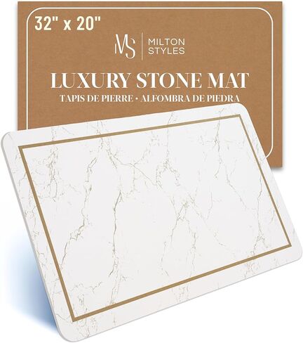 Stone Bath Mat Large, 32" x 20" – Super Absorbent Stone Bath Mats for Bathroom, Quick-Drying Diatomaceous Earth Bath Mat Large XL, Modern Diatomite Mat Easy to Clean, White Modern Marble in Saudi Arabia