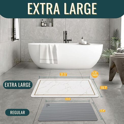 Stone Bath Mat Large, 32" x 20" – Super Absorbent Stone Bath Mats for Bathroom, Quick-Drying Diatomaceous Earth Bath Mat Large XL, Modern Diatomite Mat Easy to Clean, White Modern Marble in Saudi Arabia