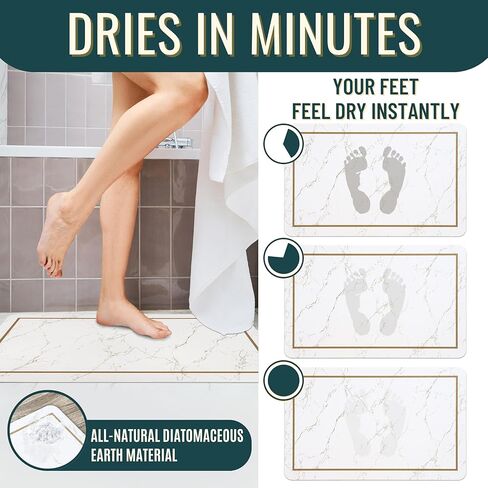 Stone Bath Mat Large, 32" x 20" – Super Absorbent Stone Bath Mats for Bathroom, Quick-Drying Diatomaceous Earth Bath Mat Large XL, Modern Diatomite Mat Easy to Clean, White Modern Marble in Saudi Arabia