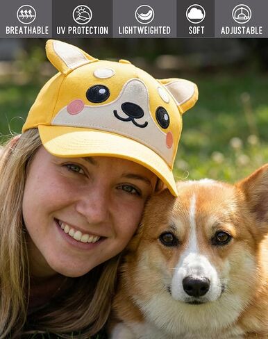 قبعة InnoBeta Corgi Gifts لمحبي فصيل كورجي والأم والمالكين والأب، قبعة مطرزة قابلة للتعديل - أصفر بعقب in Kuwait