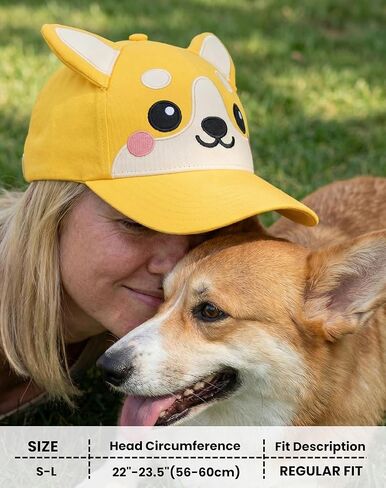 قبعة InnoBeta Corgi Gifts لمحبي فصيل كورجي والأم والمالكين والأب، قبعة مطرزة قابلة للتعديل - أصفر بعقب in Kuwait