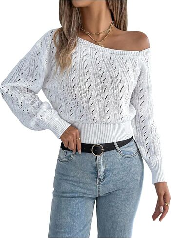 MakeMeChic Women's One Shoulder Tops Sweater Long Sleeve Lightweight Pullover Jumper Top in Saudi Arabia