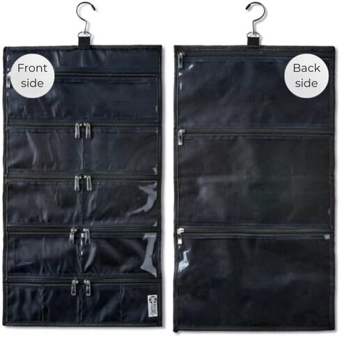 On-The-Go Organizer, 14 Clear Vinyl Pockets, Hanging Travel Case for Makeup and Accessories, 13.5 x 24 inches (Raven, Large) in Saudi Arabia