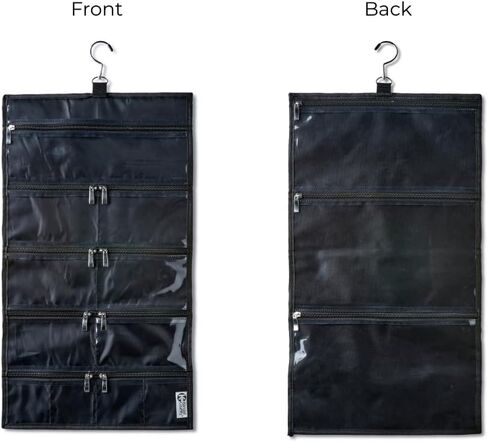 On-The-Go Organizer, 14 Clear Vinyl Pockets, Hanging Travel Case for Makeup and Accessories, 13.5 x 24 inches (Raven, Large) in Saudi Arabia