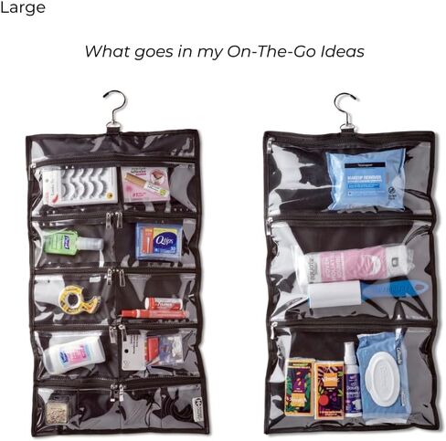 On-The-Go Organizer, 14 Clear Vinyl Pockets, Hanging Travel Case for Makeup and Accessories, 13.5 x 24 inches (Raven, Large) in Saudi Arabia