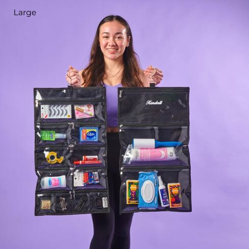 On-The-Go Organizer, 14 Clear Vinyl Pockets, Hanging Travel Case for Makeup and Accessories, 13.5 x 24 inches (Raven, Large) in Saudi Arabia