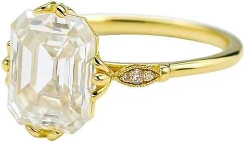 MUNMUN JEWELLERS 3.00 Ct Asscher Cut Diamond Engagement Ring for Women | 14K Gold Plated 925 Sterling Silver | Art Deco Floral Prong Milgrain Solitaire | Vintage Inspired Handmade Proposal & Wedding Jewelry.Size US 3-12 in Saudi Arabia