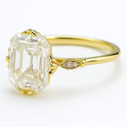 MUNMUN JEWELLERS 3.00 Ct Asscher Cut Diamond Engagement Ring for Women | 14K Gold Plated 925 Sterling Silver | Art Deco Floral Prong Milgrain Solitaire | Vintage Inspired Handmade Proposal & Wedding Jewelry.Size US 3-12 in Saudi Arabia