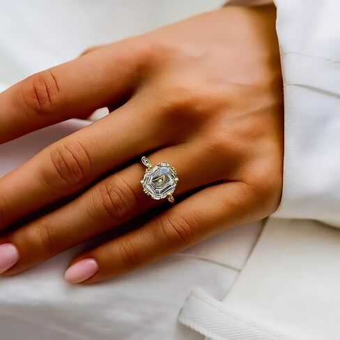 MUNMUN JEWELLERS 3.00 Ct Asscher Cut Diamond Engagement Ring for Women | 14K Gold Plated 925 Sterling Silver | Art Deco Floral Prong Milgrain Solitaire | Vintage Inspired Handmade Proposal & Wedding Jewelry.Size US 3-12 in Saudi Arabia