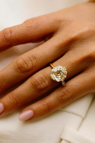 MUNMUN JEWELLERS 3.00 Ct Asscher Cut Diamond Engagement Ring for Women | 14K Gold Plated 925 Sterling Silver | Art Deco Floral Prong Milgrain Solitaire | Vintage Inspired Handmade Proposal & Wedding Jewelry.Size US 3-12 in Saudi Arabia