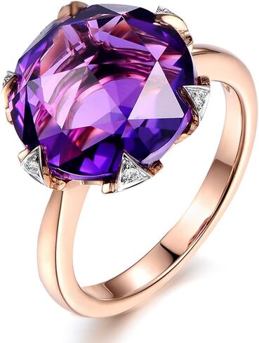 Kardy Fashion Trendy Natural Amethyst Gemstone Promise 14K Solid Rose Gold Wedding Engagement Band Diamond Ring for Women in Kuwait