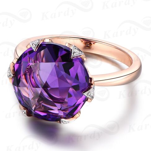 Kardy Fashion Trendy Natural Amethyst Gemstone Promise 14K Solid Rose Gold Wedding Engagement Band Diamond Ring for Women in Kuwait