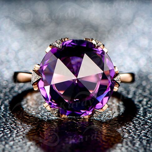 Kardy Fashion Trendy Natural Amethyst Gemstone Promise 14K Solid Rose Gold Wedding Engagement Band Diamond Ring for Women in Kuwait
