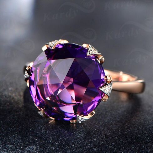 Kardy Fashion Trendy Natural Amethyst Gemstone Promise 14K Solid Rose Gold Wedding Engagement Band Diamond Ring for Women in Kuwait