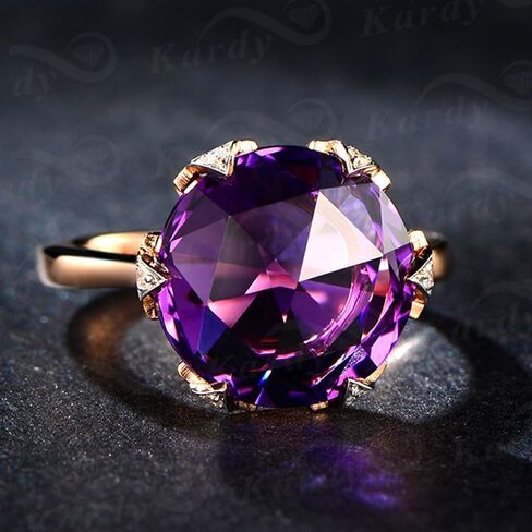 Kardy Fashion Trendy Natural Amethyst Gemstone Promise 14K Solid Rose Gold Wedding Engagement Band Diamond Ring for Women in Kuwait
