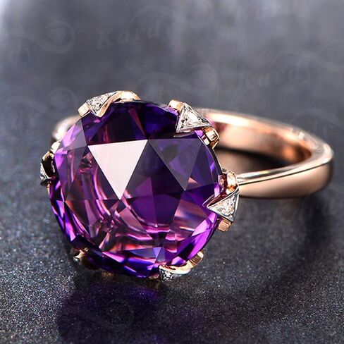 Kardy Fashion Trendy Natural Amethyst Gemstone Promise 14K Solid Rose Gold Wedding Engagement Band Diamond Ring for Women in Kuwait