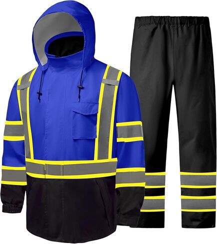 سترات المطر Hi Vis للرجال عاكسة للماء وعالية الوضوح فئة 3 معطف مطر آمن مع قاع أسود in Kuwait