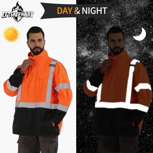 سترات المطر Hi Vis للرجال عاكسة للماء وعالية الوضوح فئة 3 معطف مطر آمن مع قاع أسود in Kuwait