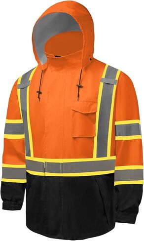 سترات المطر Hi Vis للرجال عاكسة للماء وعالية الوضوح فئة 3 معطف مطر آمن مع قاع أسود in Kuwait