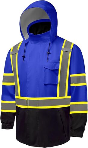سترات المطر Hi Vis للرجال عاكسة للماء وعالية الوضوح فئة 3 معطف مطر آمن مع قاع أسود in Kuwait