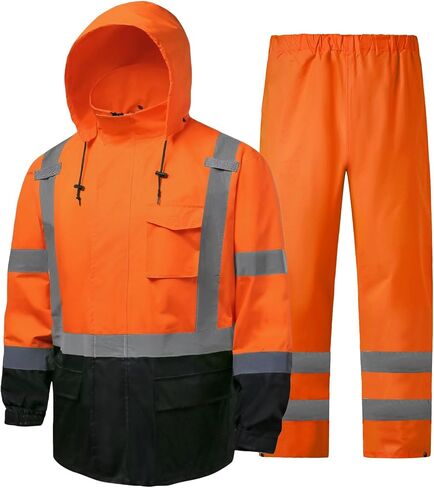 سترات المطر Hi Vis للرجال عاكسة للماء وعالية الوضوح فئة 3 معطف مطر آمن مع قاع أسود in Kuwait