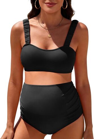 Century Star Maternity Bikini Swimsuit for Women - Two Piece High Waisted Bathing Suit Wide Ruched Straps Pregnancy Swimwear in Saudi Arabia