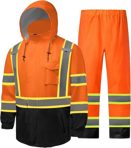 سترات المطر Hi Vis للرجال عاكسة للماء وعالية الوضوح فئة 3 معطف مطر آمن مع قاع أسود in Kuwait