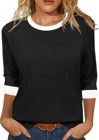 JomeDesign Womens Tops Casual 3/4 Sleeve Shirts Round Neck Tunic Blouses Summer Tees in Saudi Arabia