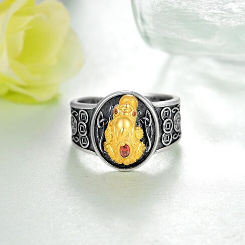خاتم فنغ شوي للرجال والنساء 925 من الفضة الإسترلينية Anillo Pixiu خاتم Pixiu الأصلي مجوهرات الحظ السعيد هدايا للرجال والنساء (مقاس 8-10) in Kuwait