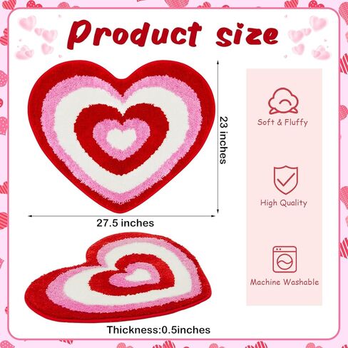 Weysat Valentine's Day Heart Shaped Rug Non Slip Bathroom Rug White Red Pink Bath Mat Shower Mat Decorative Love Floor Mat Washable Doormat Welcome Carpet for Bathroom Kitchen Living Room Home Decor in Saudi Arabia