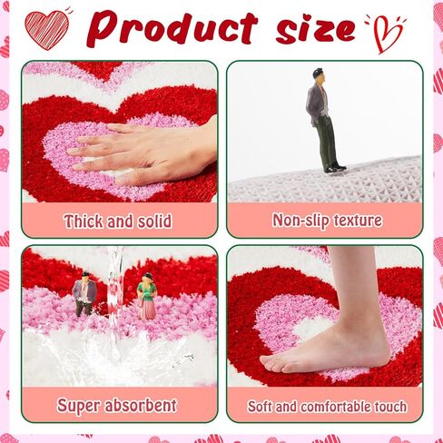 Weysat Valentine's Day Heart Shaped Rug Non Slip Bathroom Rug White Red Pink Bath Mat Shower Mat Decorative Love Floor Mat Washable Doormat Welcome Carpet for Bathroom Kitchen Living Room Home Decor in Saudi Arabia