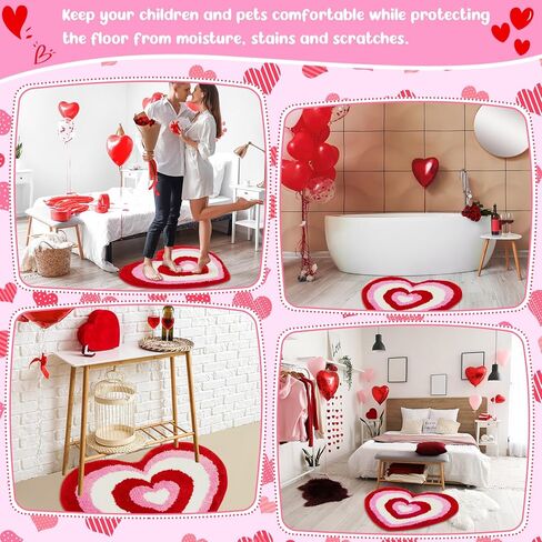 Weysat Valentine's Day Heart Shaped Rug Non Slip Bathroom Rug White Red Pink Bath Mat Shower Mat Decorative Love Floor Mat Washable Doormat Welcome Carpet for Bathroom Kitchen Living Room Home Decor in Saudi Arabia