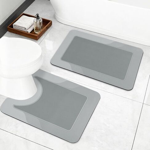 ArtyCozy Super Absorbent Stain Resistant Soft Bath Mat, Non-Slip Bathroom Rug with Rubber Backing, Thin Bath Rug, Easy Care Shower Mat for Bathroom Floor Bathtub Shower Sink, Grey, 17'' × 27'' in Saudi Arabia