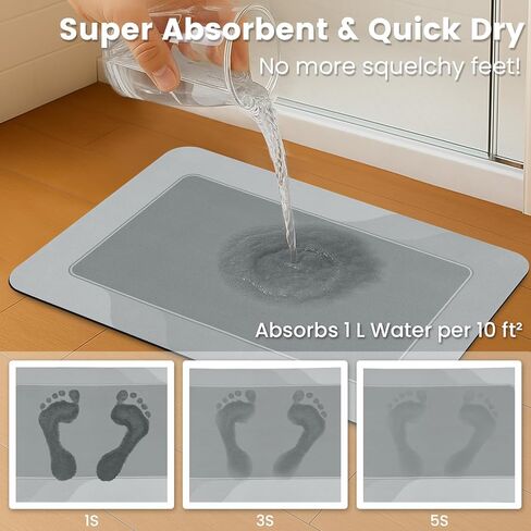ArtyCozy Super Absorbent Stain Resistant Soft Bath Mat, Non-Slip Bathroom Rug with Rubber Backing, Thin Bath Rug, Easy Care Shower Mat for Bathroom Floor Bathtub Shower Sink, Grey, 17'' × 27'' in Saudi Arabia