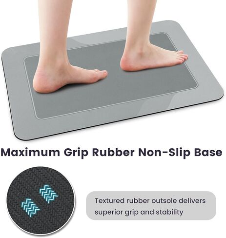 ArtyCozy Super Absorbent Stain Resistant Soft Bath Mat, Non-Slip Bathroom Rug with Rubber Backing, Thin Bath Rug, Easy Care Shower Mat for Bathroom Floor Bathtub Shower Sink, Grey, 17'' × 27'' in Saudi Arabia