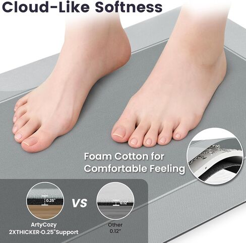 ArtyCozy Super Absorbent Stain Resistant Soft Bath Mat, Non-Slip Bathroom Rug with Rubber Backing, Thin Bath Rug, Easy Care Shower Mat for Bathroom Floor Bathtub Shower Sink, Grey, 17'' × 27'' in Saudi Arabia