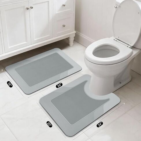 ArtyCozy Super Absorbent Stain Resistant Soft Bath Mat, Non-Slip Bathroom Rug with Rubber Backing, Thin Bath Rug, Easy Care Shower Mat for Bathroom Floor Bathtub Shower Sink, Grey, 17'' × 27'' in Saudi Arabia
