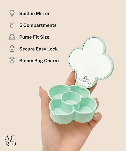 Lucky Charm Luxury Travel Pill Organizer, 5 Compartments, Easy-Open Lock, Mirror, Cute Compact Pill Box for Purse, BPA-Free, Gold, Stylish Vitamin Case & Small Jewelry Storage (Gold) in Saudi Arabia