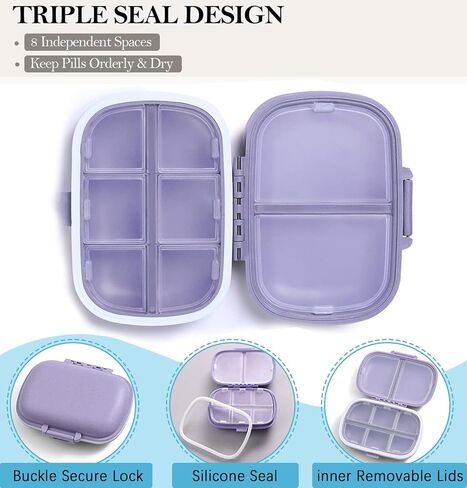 8-Compartment Travel Pill Organizer - Compact Daily Pill Case for Vitamins & Medication(Purple) in Saudi Arabia